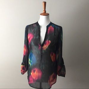 Anthropologie Tiny Watercolor Sheer Front Blouse